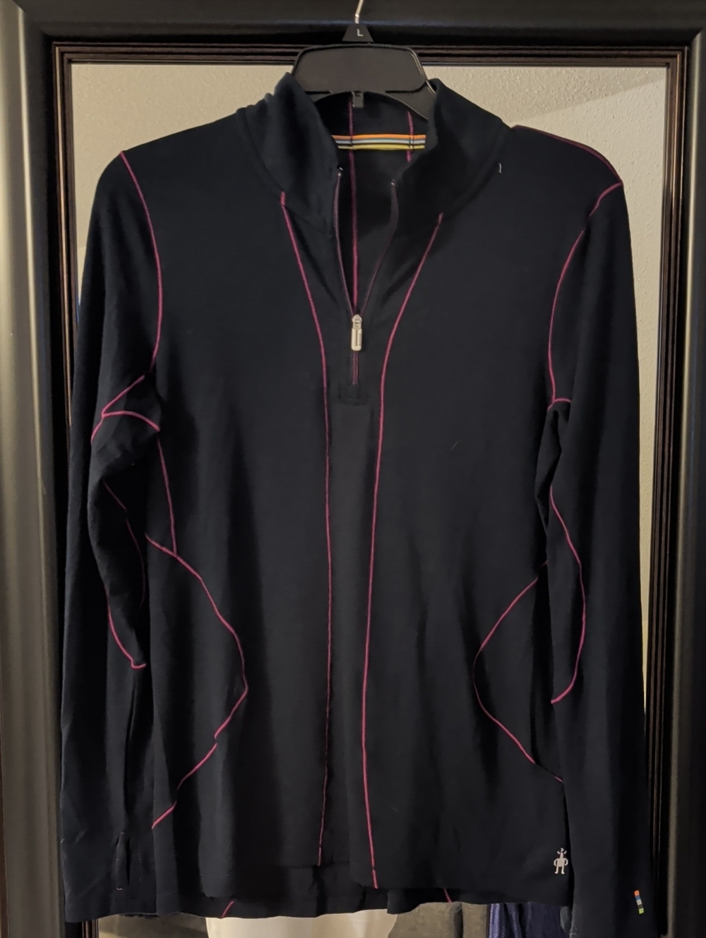 Smartwool Navy Half-Zip Utility Pull Over with Pink Contrast Stitching Size L